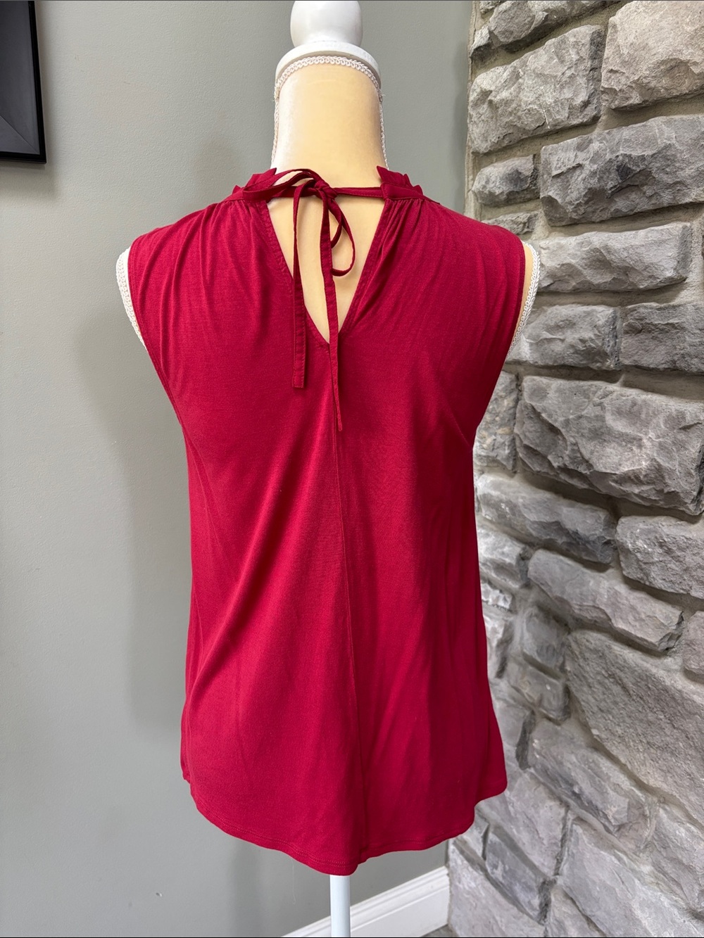 Sleeveless Ruffle Neck Shell Top - Red, XSP - Picture 4 of 5
